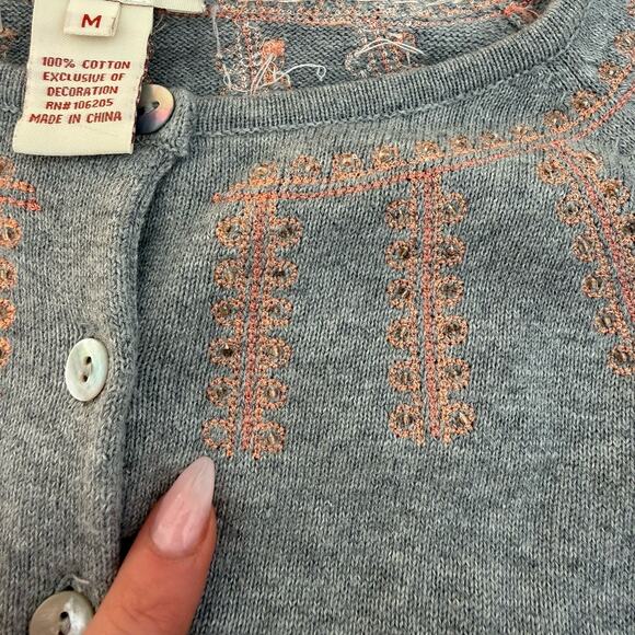 SUNDANCE Womens Gray Classic Cardigan Button Down Sweater Beaded Boho Floral M - Picture 10 of 10